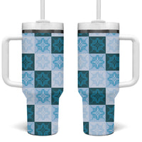 Cyan Manta Ray Hawaiian Quilt Motif Tumbler With Handle LT05 One Size: 40 oz Blue - Polynesian Pride
