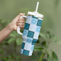 Cyan Manta Ray Hawaiian Quilt Motif Tumbler With Handle LT05 - Polynesian Pride