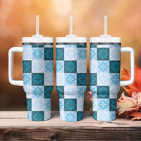 Cyan Manta Ray Hawaiian Quilt Motif Tumbler With Handle LT05 - Polynesian Pride