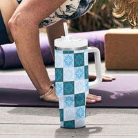 Cyan Manta Ray Hawaiian Quilt Motif Tumbler With Handle LT05 - Polynesian Pride