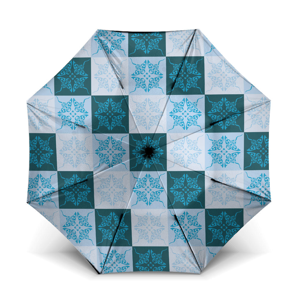Cyan Manta Ray Hawaiian Quilt Motif Umbrella LT05 One Size Folded 11.42 inch Opened Diameter 37.4 inch Blue - Polynesian Pride