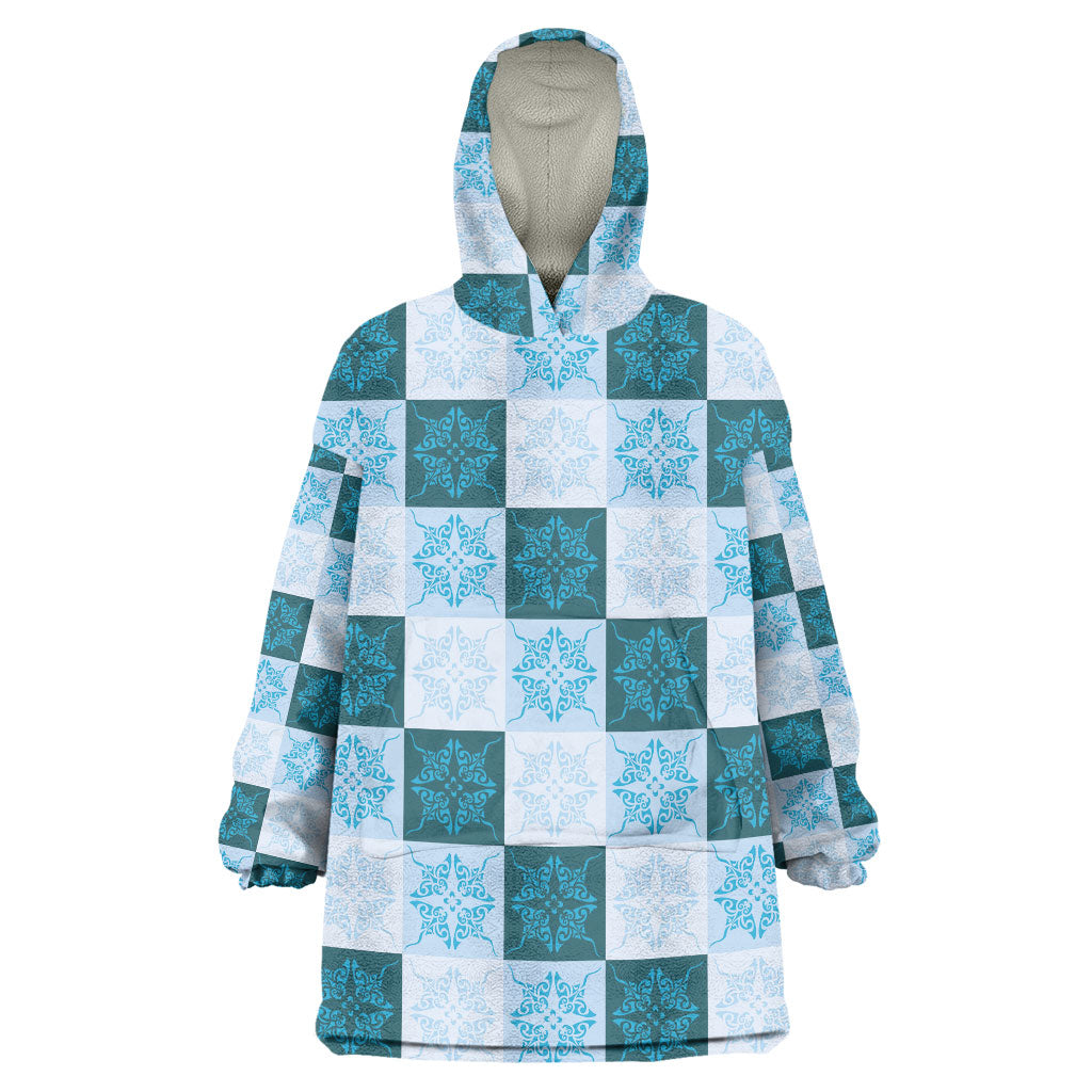 Cyan Manta Ray Hawaiian Quilt Motif Wearable Blanket Hoodie LT05 One Size Blue - Polynesian Pride