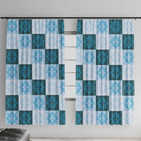 Cyan Manta Ray Hawaiian Quilt Motif Window Curtain LT05 With Hooks Blue - Polynesian Pride