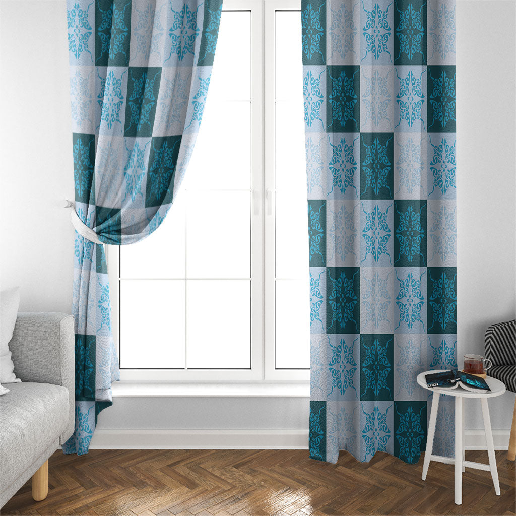 Cyan Manta Ray Hawaiian Quilt Motif Window Curtain LT05 - Polynesian Pride