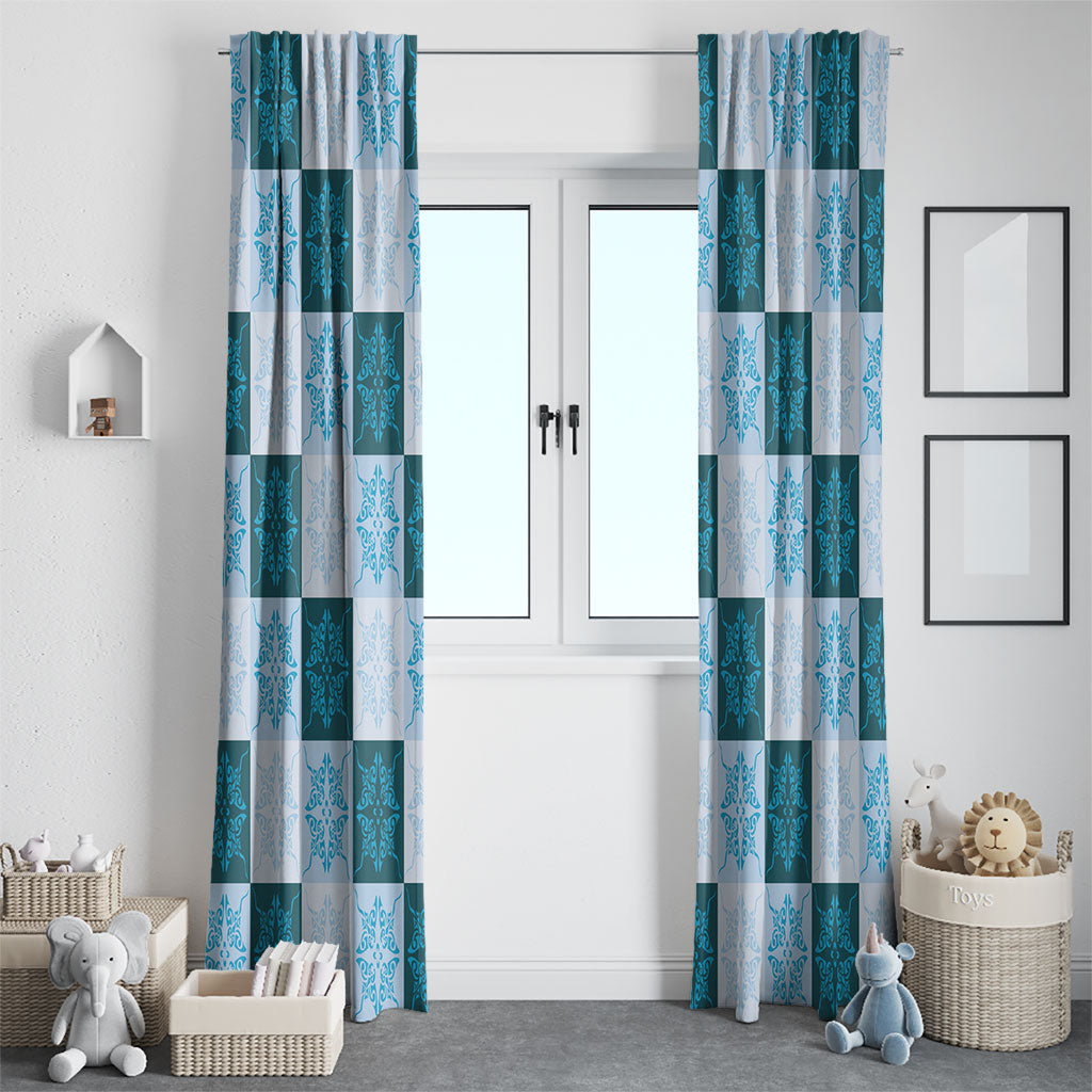 Cyan Manta Ray Hawaiian Quilt Motif Window Curtain LT05 - Polynesian Pride