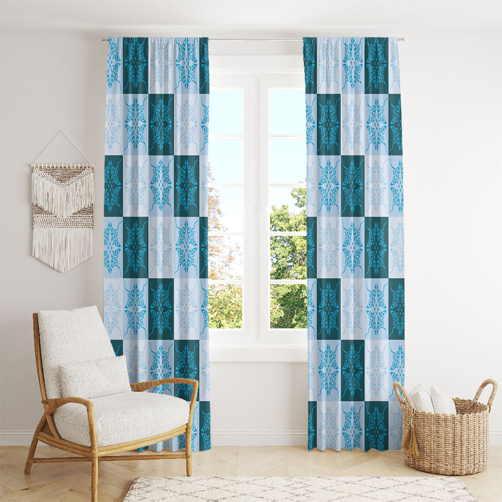 Cyan Manta Ray Hawaiian Quilt Motif Window Curtain LT05 - Polynesian Pride