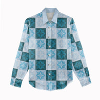 Cyan Manta Ray Hawaiian Quilt Motif Women Casual Shirt LT05 - Polynesian Pride