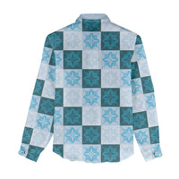 Cyan Manta Ray Hawaiian Quilt Motif Women Casual Shirt LT05 - Polynesian Pride