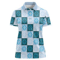 Cyan Manta Ray Hawaiian Quilt Motif Women Polo Shirt LT05 Female Blue - Polynesian Pride
