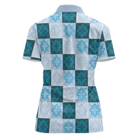 Cyan Manta Ray Hawaiian Quilt Motif Women Polo Shirt LT05 - Polynesian Pride