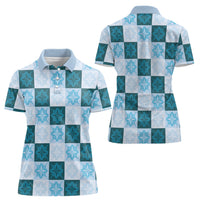 Cyan Manta Ray Hawaiian Quilt Motif Women Polo Shirt LT05 - Polynesian Pride