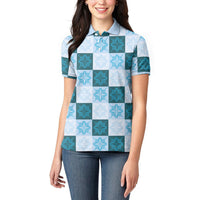 Cyan Manta Ray Hawaiian Quilt Motif Women Polo Shirt LT05 - Polynesian Pride