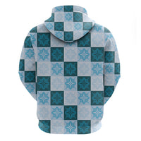 Cyan Manta Ray Hawaiian Quilt Motif Zip Hoodie LT05 - Polynesian Pride