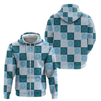 Cyan Manta Ray Hawaiian Quilt Motif Zip Hoodie LT05 - Polynesian Pride