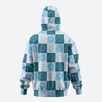 Cyan Manta Ray Hawaiian Quilt Motif Zip Hoodie LT05 - Polynesian Pride