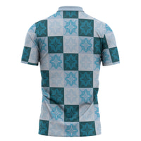 Cyan Manta Ray Hawaiian Quilt Motif Zipper Polo Shirt LT05 - Polynesian Pride