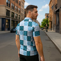 Cyan Manta Ray Hawaiian Quilt Motif Zipper Polo Shirt LT05 - Polynesian Pride