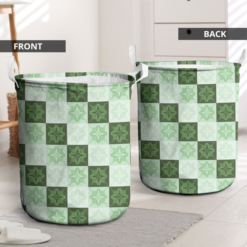 Sage Green Manta Ray Hawaiian Quilt Motif Laundry Basket LT05 - Polynesian Pride