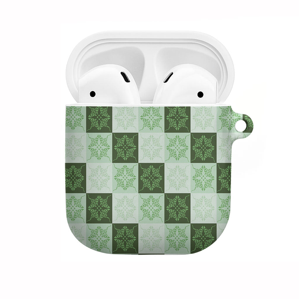 Sage Green Manta Ray Hawaiian Quilt Motif AirPods Case LT05 Green - Polynesian Pride