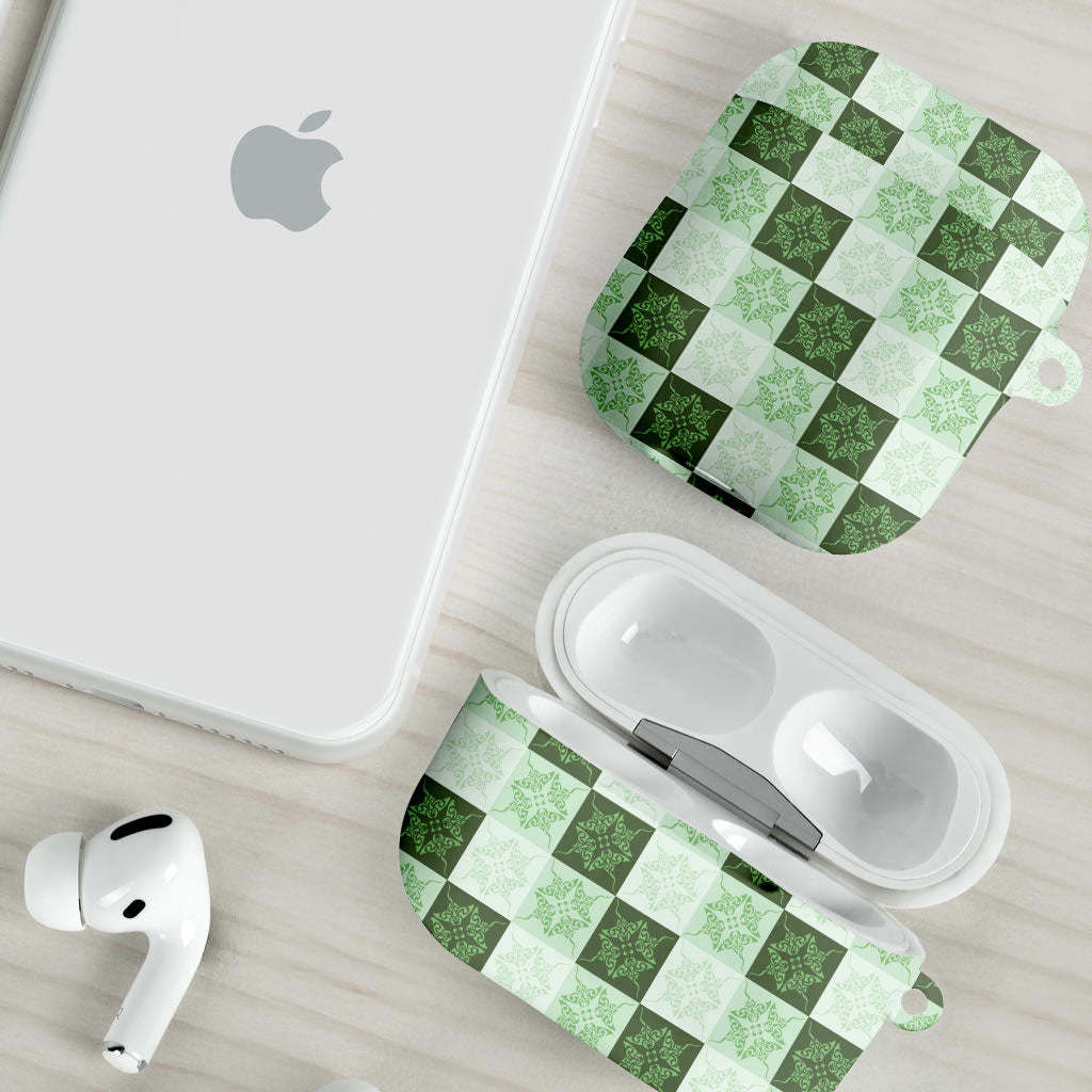 Sage Green Manta Ray Hawaiian Quilt Motif AirPods Case LT05 - Polynesian Pride