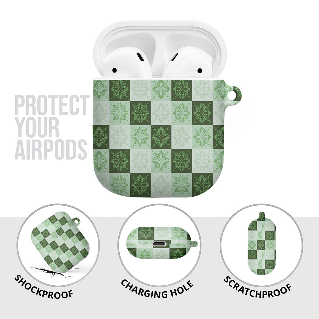 Sage Green Manta Ray Hawaiian Quilt Motif AirPods Case LT05 - Polynesian Pride