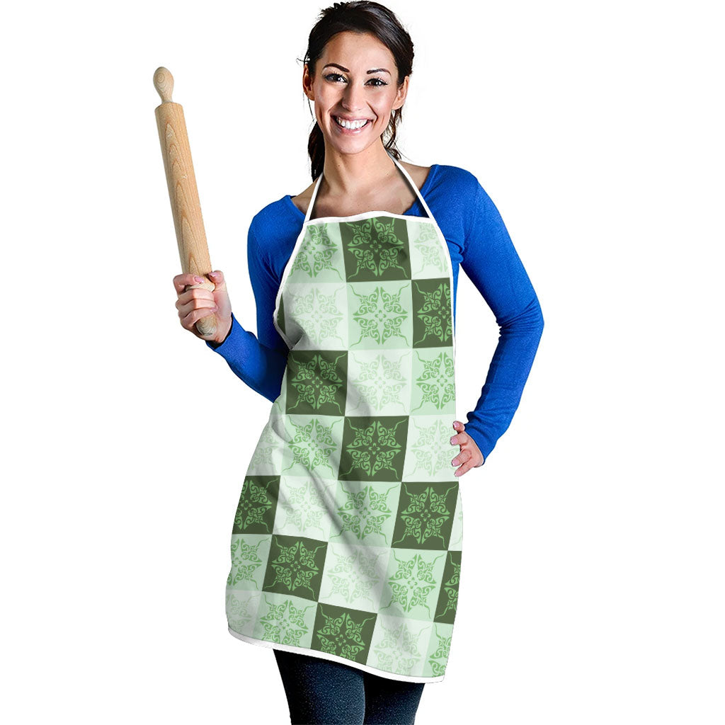 Sage Green Manta Ray Hawaiian Quilt Motif Apron LT05 - Polynesian Pride