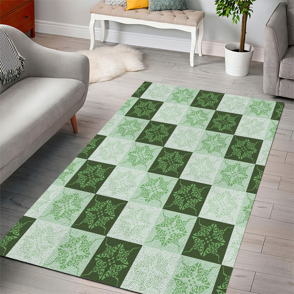 Sage Green Manta Ray Hawaiian Quilt Motif Area Rug LT05 - Polynesian Pride