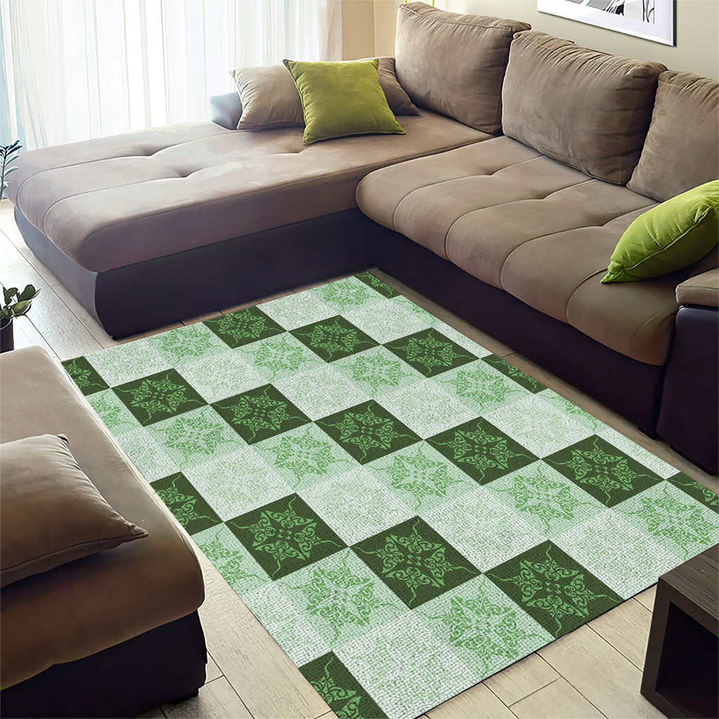Sage Green Manta Ray Hawaiian Quilt Motif Area Rug LT05 - Polynesian Pride