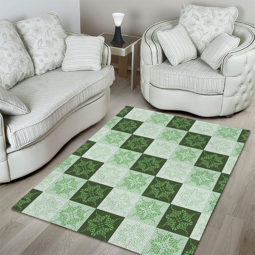 Sage Green Manta Ray Hawaiian Quilt Motif Area Rug LT05 - Polynesian Pride