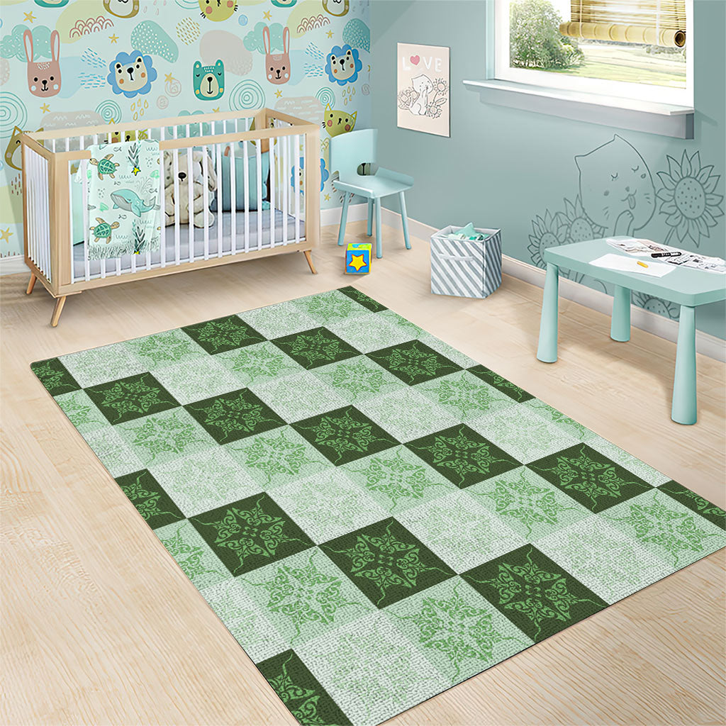 Sage Green Manta Ray Hawaiian Quilt Motif Area Rug LT05 - Polynesian Pride