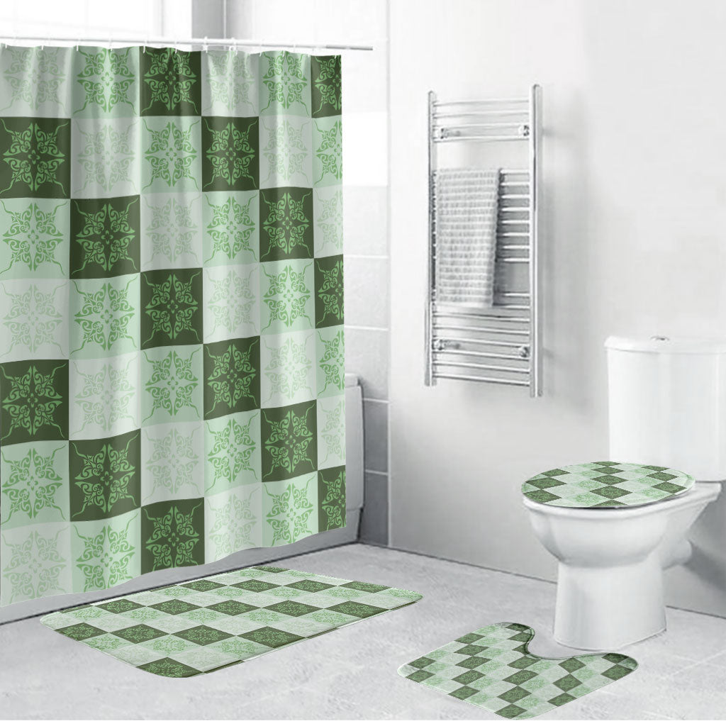 Sage Green Manta Ray Hawaiian Quilt Motif Bathroom Set LT05 Bathroom Set (4 pcs) Green - Polynesian Pride