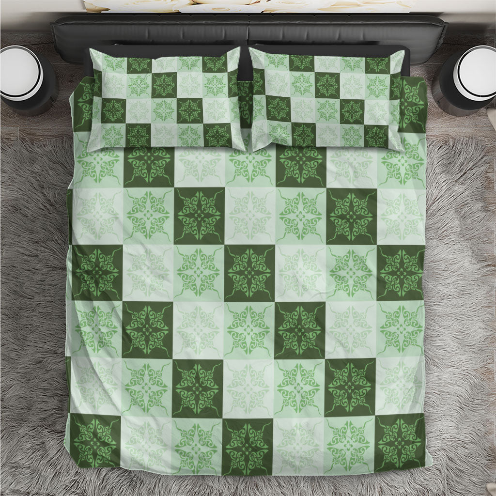 Sage Green Manta Ray Hawaiian Quilt Motif Bedding Set LT05 Green - Polynesian Pride