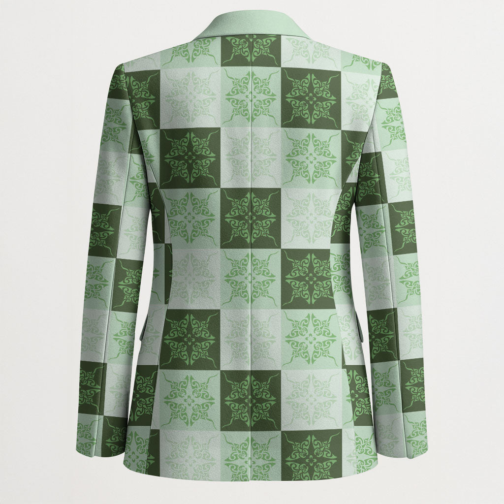 Sage Green Manta Ray Hawaiian Quilt Motif Blazer LT05 - Polynesian Pride