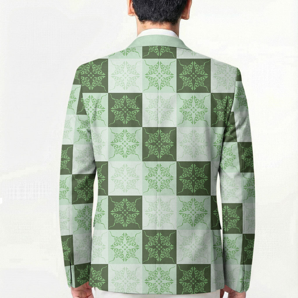 Sage Green Manta Ray Hawaiian Quilt Motif Blazer LT05 - Polynesian Pride