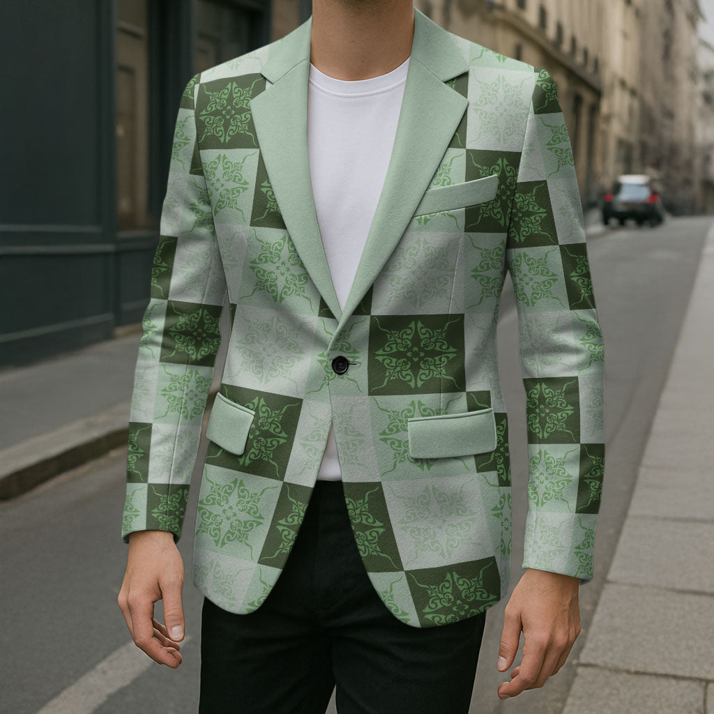Sage Green Manta Ray Hawaiian Quilt Motif Blazer LT05 - Polynesian Pride