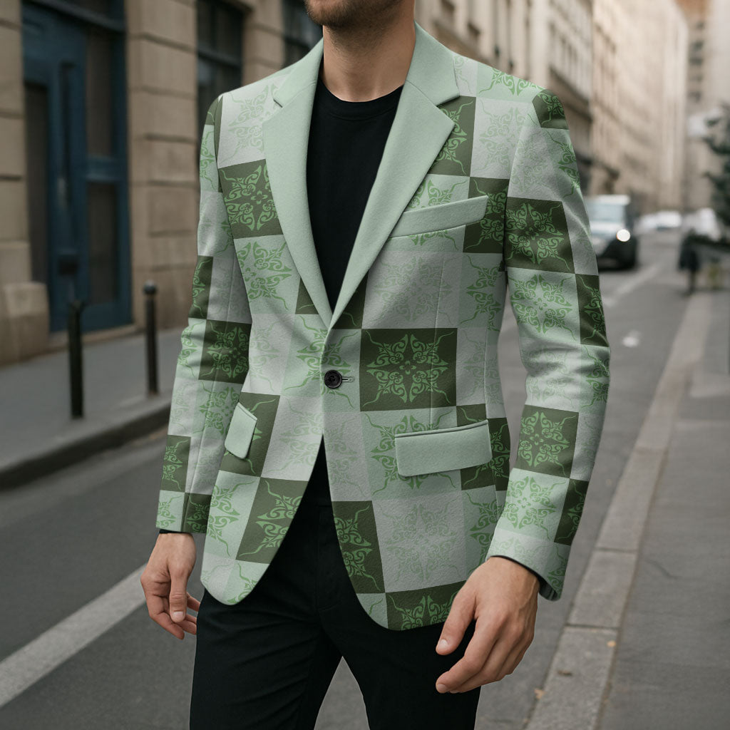 Sage Green Manta Ray Hawaiian Quilt Motif Blazer LT05 - Polynesian Pride