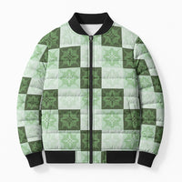 Sage Green Manta Ray Hawaiian Quilt Motif Bomber Puffer Jacket LT05 Unisex Green - Polynesian Pride