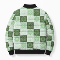 Sage Green Manta Ray Hawaiian Quilt Motif Bomber Puffer Jacket LT05 - Polynesian Pride
