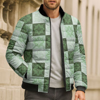 Sage Green Manta Ray Hawaiian Quilt Motif Bomber Puffer Jacket LT05 - Polynesian Pride