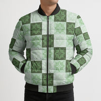 Sage Green Manta Ray Hawaiian Quilt Motif Bomber Puffer Jacket LT05 - Polynesian Pride