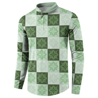 Sage Green Manta Ray Hawaiian Quilt Motif Button Sweatshirt LT05 - Polynesian Pride