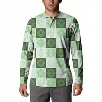 Sage Green Manta Ray Hawaiian Quilt Motif Button Sweatshirt LT05 - Polynesian Pride