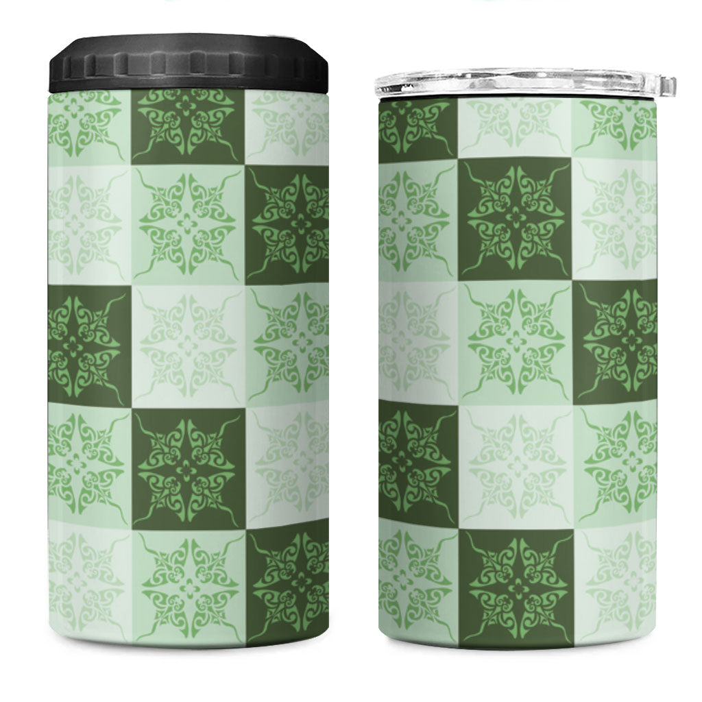 Sage Green Manta Ray Hawaiian Quilt Motif 4 in 1 Can Cooler Tumbler LT05 One Size: 16 oz Green - Polynesian Pride