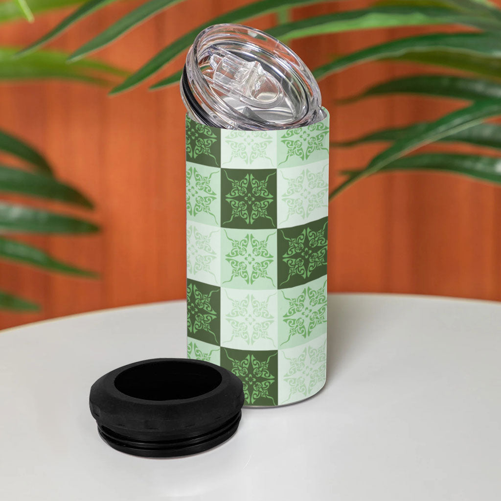 Sage Green Manta Ray Hawaiian Quilt Motif 4 in 1 Can Cooler Tumbler LT05 - Polynesian Pride