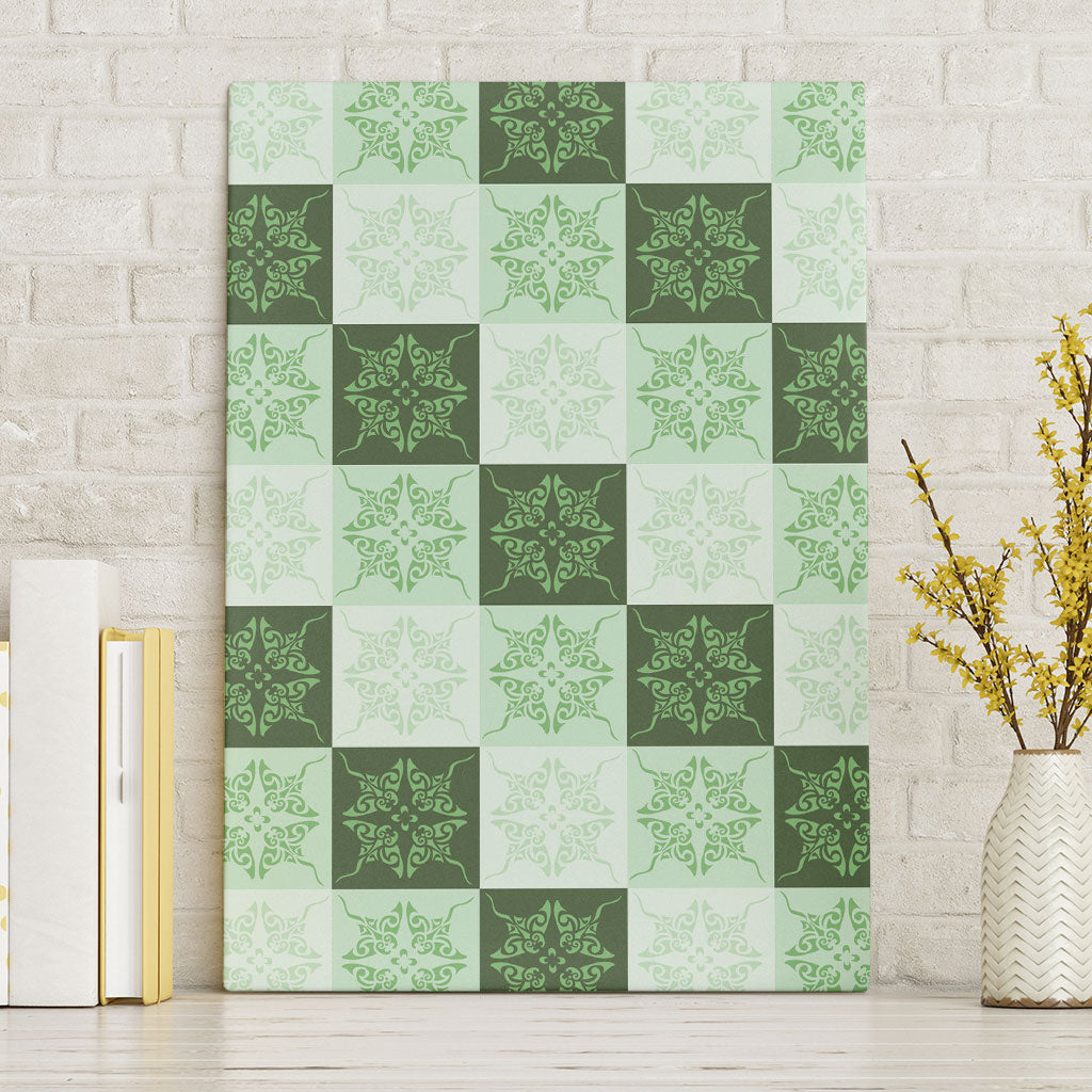 Sage Green Manta Ray Hawaiian Quilt Motif Canvas Wall Art LT05 Without Frame Green - Polynesian Pride