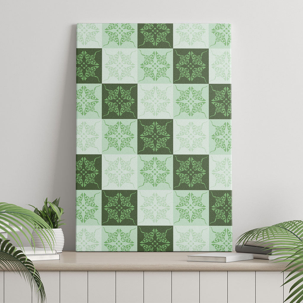 Sage Green Manta Ray Hawaiian Quilt Motif Canvas Wall Art LT05 - Polynesian Pride