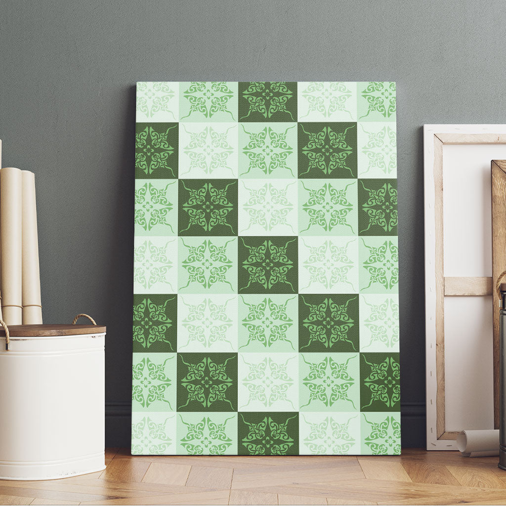 Sage Green Manta Ray Hawaiian Quilt Motif Canvas Wall Art LT05 - Polynesian Pride