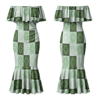 Sage Green Manta Ray Hawaiian Quilt Motif Couples Matching Mermaid Dress and Hawaiian Shirt LT05 - Polynesian Pride