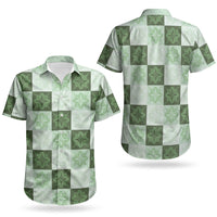 Sage Green Manta Ray Hawaiian Quilt Motif Couples Matching Off Shoulder Short Dress and Hawaiian Shirt LT05 - Polynesian Pride