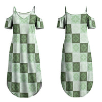 Sage Green Manta Ray Hawaiian Quilt Motif Couples Matching Summer Maxi Dress and Hawaiian Shirt LT05 - Polynesian Pride